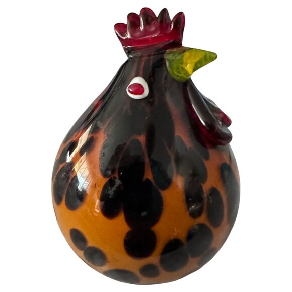 Handcrafted Art Glass Chicken Figurine With Leopard Print Design 5.5" tall - Picture 3 of 6